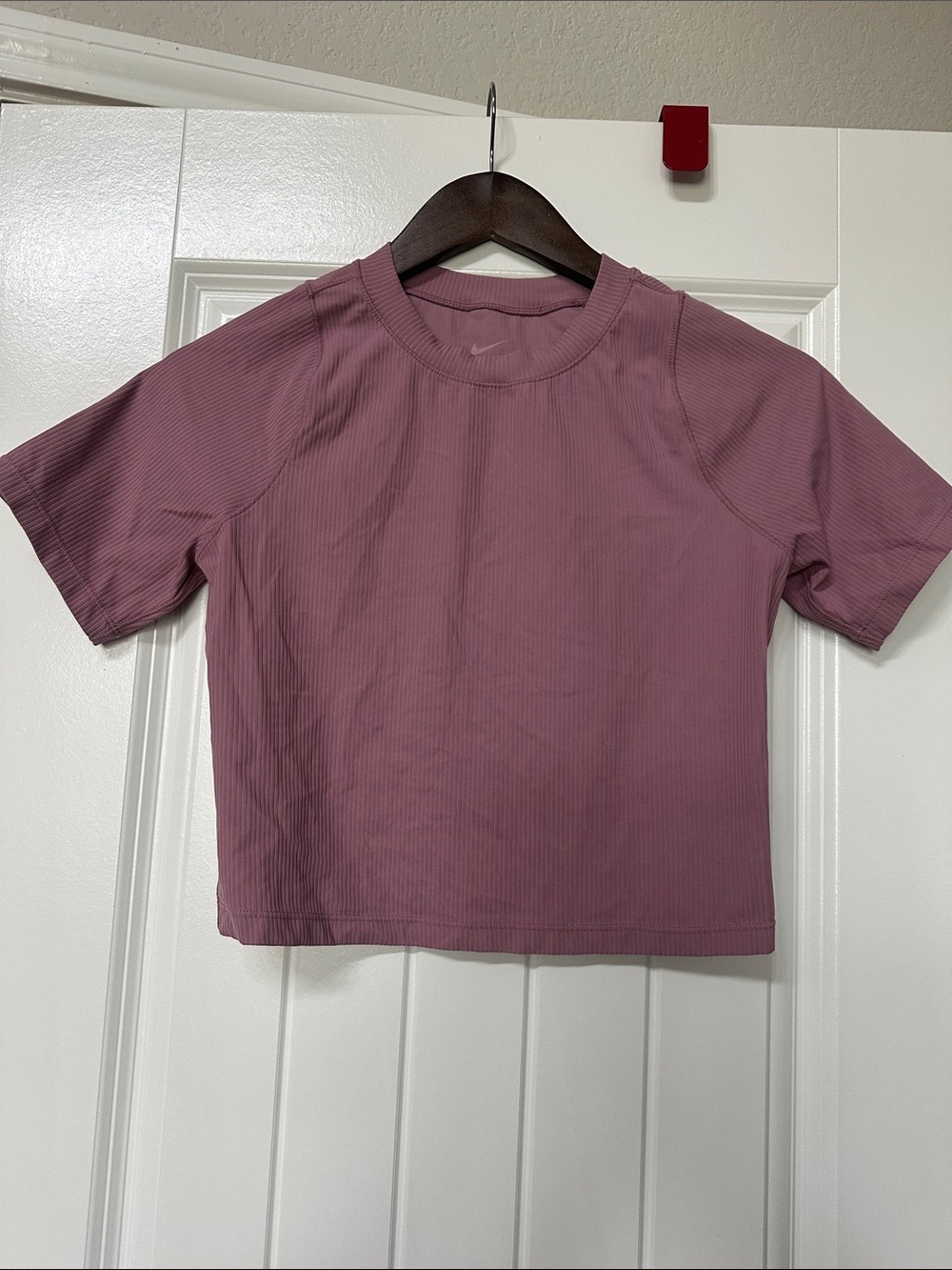 Nike Mauve Ribbed Short Sleeve Crop Top